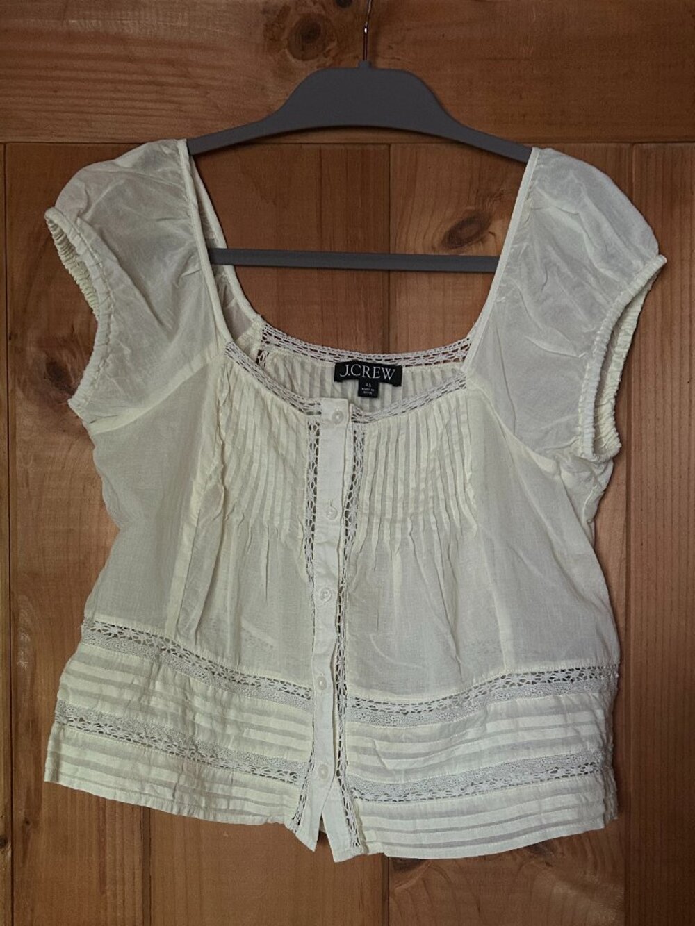 J. Crew Yellow Cotton Pintuck Lace Blouse (Size XS) - Like New